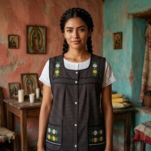 Mexican Embroidered Apron – Basic Handmade Apron with Floral Design 19X30in